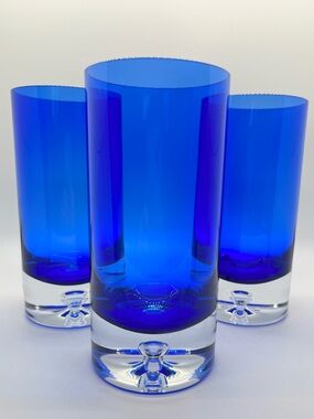 Set/3 Block Crystal Stockholm Cobalt Blue Controlled Bubble Highball Tumblers
